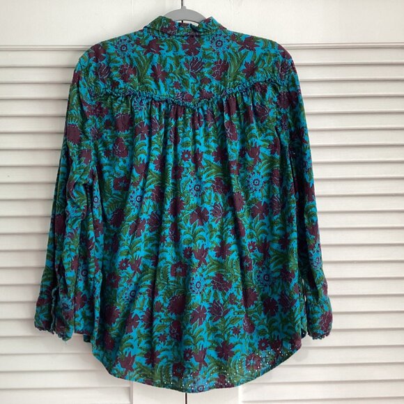 Sundance Floral Button-Up Shirt PXL Green & Burgundy Rhea eyelet 100% Cotton - Picture 3 of 12